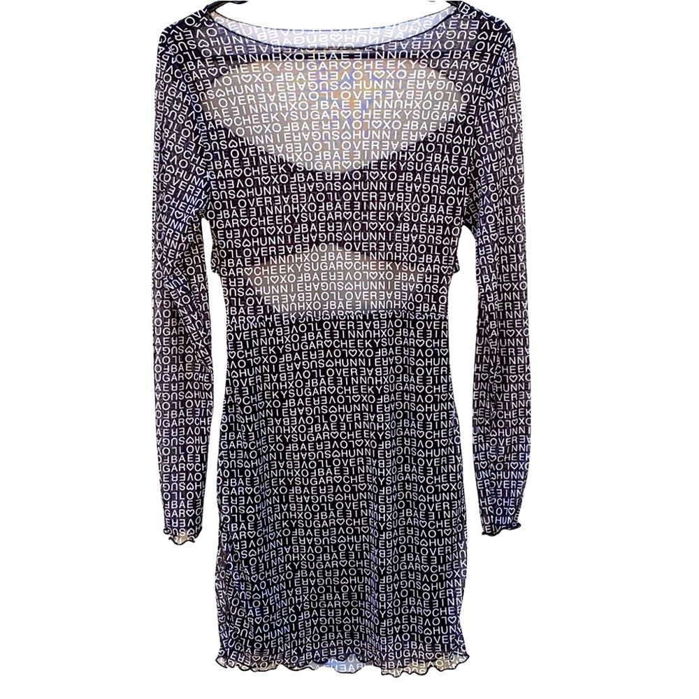 Princess Polly Womens 8 black Text me long sleeve mini dress-TIE NOT INCLUDED - Picture 3 of 8